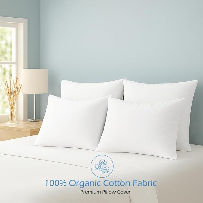 Comfort Beddings Standard Pillowcases Set of 4 – 100% Organic Cotton, 600 Thread Count Sateen, Soft & Comfy Pillow Covers with Envelope Closure, White, Standard Size 20 x 26 Inches