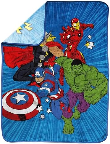 Jay Franco Kids Plush Throw Blanket – Soft & Cozy Fleece Throw for Bedroom & Couch Décor, Official Licensed Product, Blue - Avengers, 40x50 - Travel Blanket