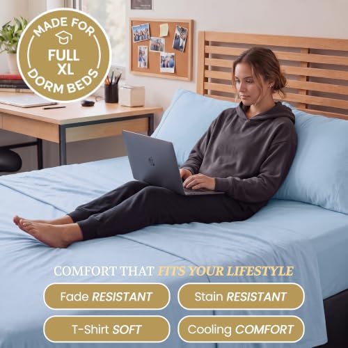 Full XL 100% Cotton Jersey Knit Sheet Set, 4PC, 15" Deep Pocket, Blue