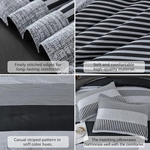 Kids Comforter Sets for Boys&Girls,Dark Gray Striped Comforter Full Size