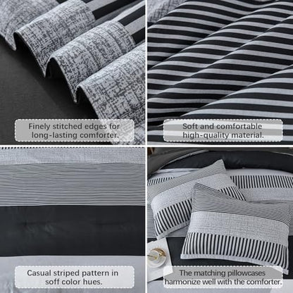 Kids Comforter Sets for Boys&Girls,Dark Gray Striped Comforter Full Size