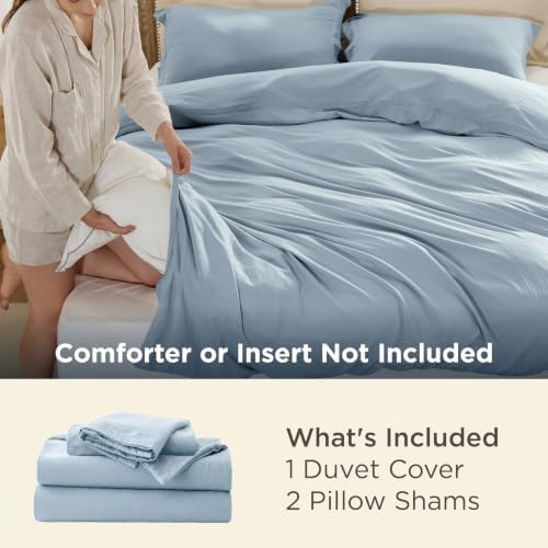 Bedsure Prewashed Duvet Cover Full, Cotton-Like Bedding Set, Light Blue