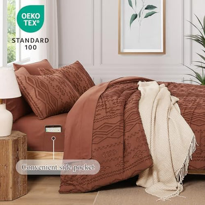 King Size Comforter Set Autumn Leaf Tufted Boho Bedding Sets 7 Pieces