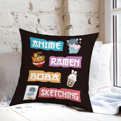Anime Decor, Just a Girl Who Loves Ramen Boba Sketching Room Decorative Throw Pillow Covers, Anime Lovers for Home Living Room Girl Women Bedroom Decoration Gifts