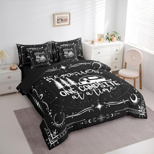 Erosebridal 7 Pieces Camper Decor Bed Sets Full Happy Camping Comforter and Sheets - Rustic Farmhouse Bed in A Bag for Kids Teens Adult, Starry Sky Comforter Camper Car Bedding Sheet Set Pillowcase