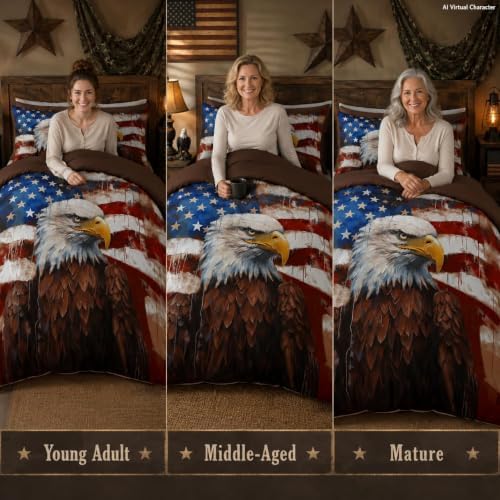 CCoutueChen American Flag Eagle Comforter Set Queen for Camo Patriotic