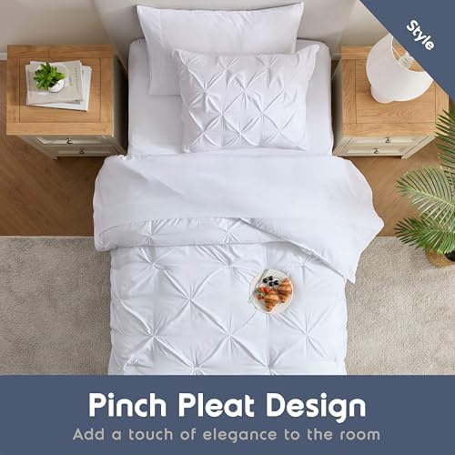 Nestl 7 Piece Twin XL Comforter Set – White Pinch Pleated Bed in a Bag – Complete Twin XL Size Bedding Set with Sheets, Set of 2 Cooling Pillows, Pillowcase and Sham