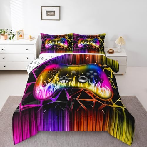 Castle Fairy Boys Gamer Comforter Set Toddler Size,Kids Gaming Modern Bedding Set for Kids Teens Bedroom,Video Game Gamepad Down Comforter,2 Pcs 1 Pillowcase