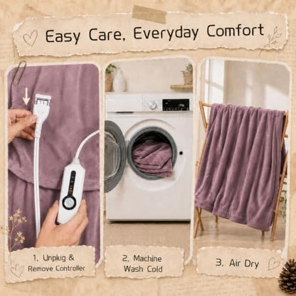 ReyyNio Electric Heated Blanket Twin Size 62"x84", 10H Auto-Off, Purple
