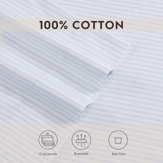 Laura Ashley Home - Standard Pillowcase Set, Breathable Percale Cotton Bedding, Crisp & Cool Home Decor (Ramona Blue, 2 Piece) (USHSHC1226257)
