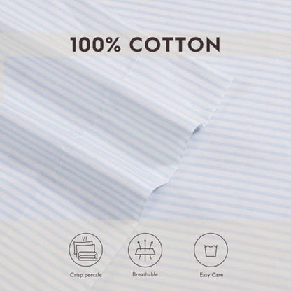 Laura Ashley Home - Standard Pillowcase Set, Breathable Percale Cotton Bedding, Crisp & Cool Home Decor (Ramona Blue, 2 Piece) (USHSHC1226257)
