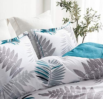 SLEEPBELLA Comforter Twin Size, 600 Thread Count Cotton Blue Floral with Khaki & Grey Leaves Pattern White Reversible Comforter Set,Down Alternative Bedding Set 2Pcs(Twin, Blue Botanical)