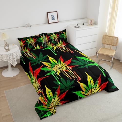 Feelyou Marijuana Weed Leaf Comforter Set Toddler Size for Men Adults