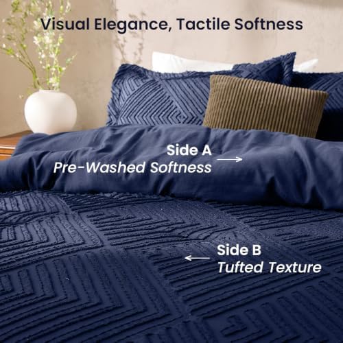 JOLLYVOGUE Twin/Twin XL Comforter Set, Boho Tufted 2PCS Bed Set, Navy