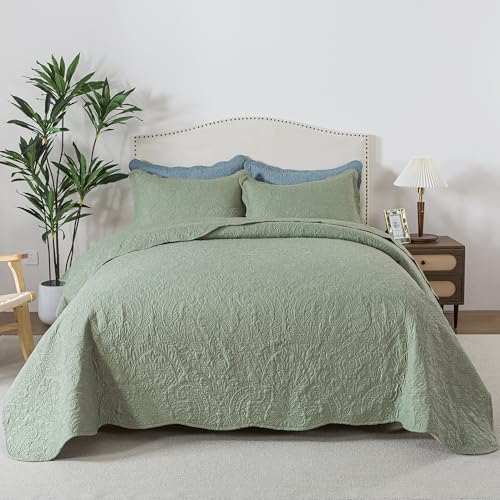 HoneiLife Quilt Sets King Size - 3 Piece Microfiber Quilt Set Lightweight Bedspreads Reversible Coverlets Rustic Bed Cover King Quilt Bedding Sets All Season Quilts