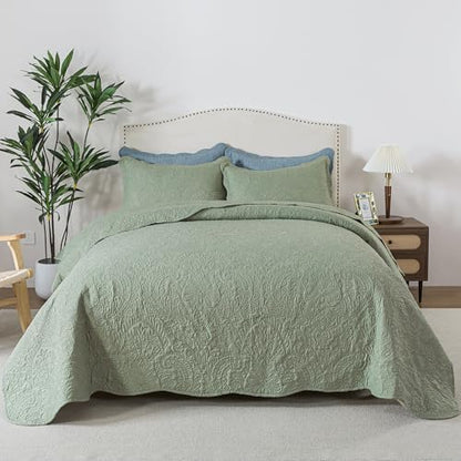 HoneiLife Quilt Sets King Size - 3 Piece Microfiber Quilt Set Lightweight Bedspreads Reversible Coverlets Rustic Bed Cover King Quilt Bedding Sets All Season Quilts