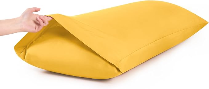 MILVOWOC 2Pcs Brushed Microfiber Body Pillowcases - 20 x 48 Inch, Yellow Pillow Case Set Non Slip Envelope Pillow Cover with Moisture Absorption and Anti-Wrinkle