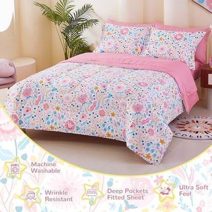 Viviland Kids Twin Bedding Sets, Girls Comforter, Floral