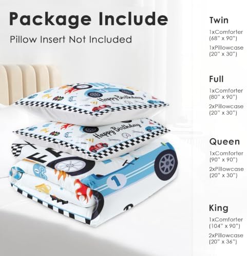Pamnest Twin Comforter Set, 2 Pieces Birthday Car Bedding, All Season