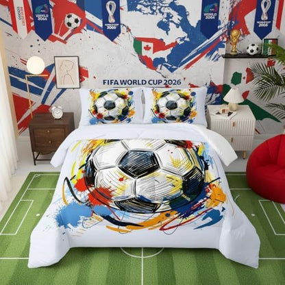 BSNTHO Soccer Comforter Set Queen Size Boys Sports Bedding