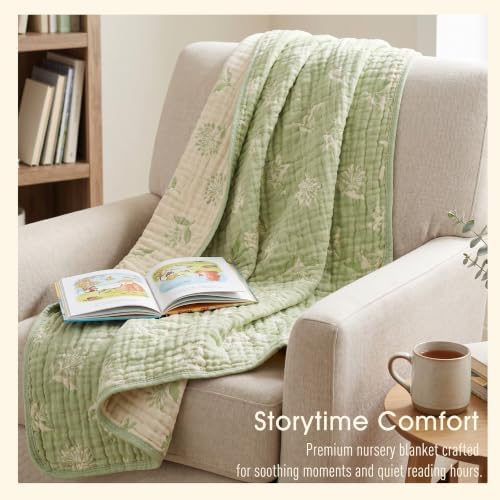 Muslin Baby Blanket, Organic Cotton Blend Jacquard (Matcha Floral)