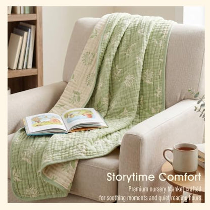 Muslin Baby Blanket, Organic Cotton Blend Jacquard (Matcha Floral)