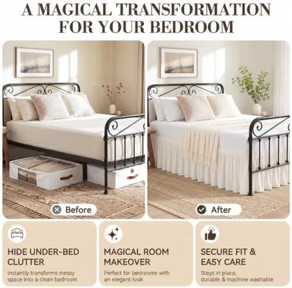 RIMELA Bed Skirt with Split Corners, Queen, 12 Inch Drop, Ivory