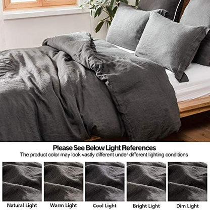 Simple&Opulence 100% Linen Duvet Cover Set 2pcs Basic Style Natural French Washed Flax Solid Color Soft Breathable Farmhouse Bedding with Button Closure - Dark Grey, Twin