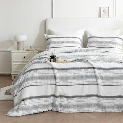 SLEEP ZONE Comforters Full Set, Modern Striped Bedding Set Gray 3 Pcs