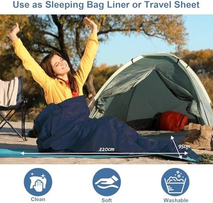 Sleeping Bag Liner, Updated Adult Sleep Sack & Travel Sheets with Foot Zipper, Lightweight and Portable Camping Sleeping Bag Liners - Ideal for Backpacking, Hostels and Camping