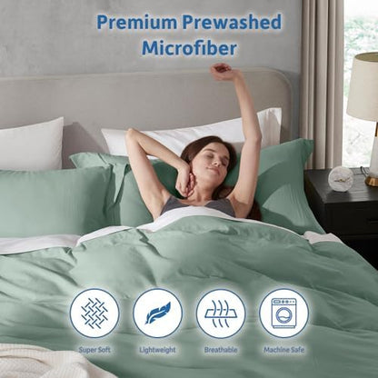 Hearth & Harbor Prewashed Full Duvet Cover Set, Sage Green