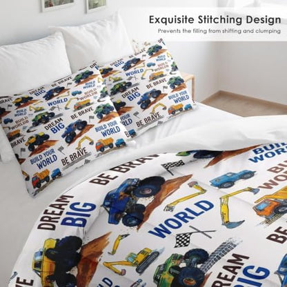 Pamnest King Comforter Set, 3 Pieces Truck Construction Bedding, All Season