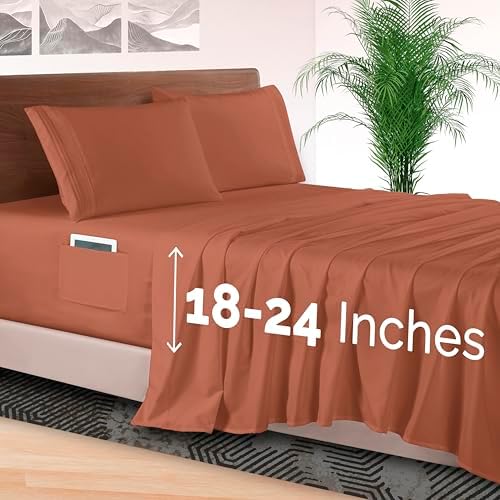 Elegant Comfort 4-Piece Bed Sheet Set - Luxury Bedding 1500 Premium Hotel Quality Microfiber, All Around Elastic 18-24 Inches Deep Fitted Sheet- Extra Deep Pocket Sheets, Queen, Coral