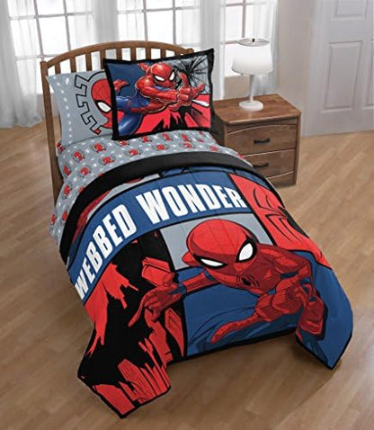 Marvel Spiderman Twin Comforter Set 5 Piece Kids Bedding for Boys, Multi