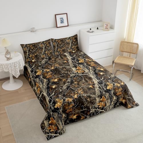 Feelyou Camo Comforter Set Full Size for Men Boys Adults Kid Rustic Farmhouse Bedding Set Boho Cabin Hunting Down Comforter Forest Tree Camouflage Themed Room Decor Quilt Set 2 Pcs