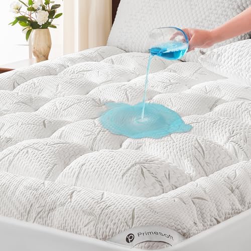 PRIMESOFT Twin XL Size Mattress Topper,Thick Pillow Top Mattress Pad，Up to 21 Inch Deep Pocket,Soft Breathable Mattress Pad for Back Pain, Waterproof Protector Cover(White)