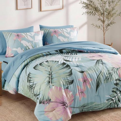 Queen Comforter Set - 7 Pieces Soft Floral Bed in a Bag Queen Bedding Sets