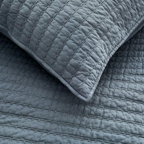 WDCOZY 100% Cotton California King Size Quilt Set, Pick Stitch, Dusty Blue