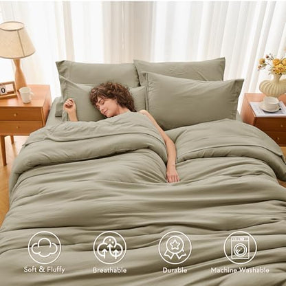 MUXHOMO 7 Pieces Oversized Queen Comforter Set, Soft Bed in a Bag Oversized Queen Size, All Season Bedding Set with Comforter, Flat Sheet, Fitted Sheet, Pillowcases & Shams, Linen