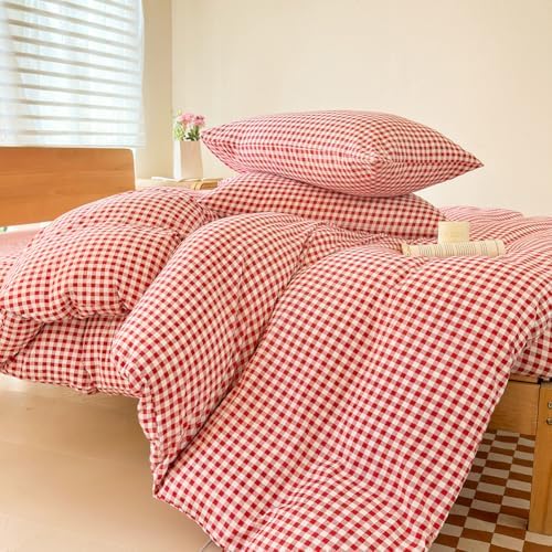 NSNLGSGC Red Gingham Duvet Cover Set, Twin