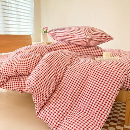 NSNLGSGC Red Gingham Duvet Cover Set, Twin