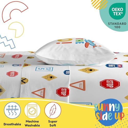 Sunny Side Up On The Go Toddler Sheet Set - 3 Piece Toddler Bedding Set Includes Pillow Cover - Super Soft Microfiber Sheets