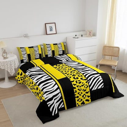 Feelyou Leopard Cheetah Animal Comforter Set Full Size Girls Boys Kids