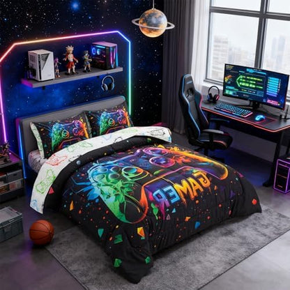 Holawakaka Queen Size Gaming Console Bed in A Bag 5 Pieces for Boys