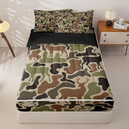 Feelyou Camo Deer Hunting Comforter Set Full Size Kids Boys Bed in a Bag