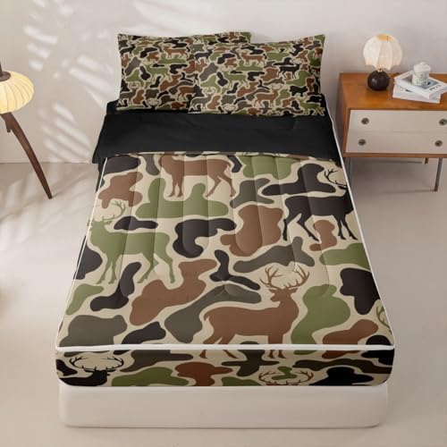 Feelyou Camo Deer Hunting Comforter Set Twin Size Kids Boys Bed in a Bag