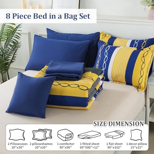 Anibedding 8 Pieces Bed in a Bag,Striped Comforter Set King Size