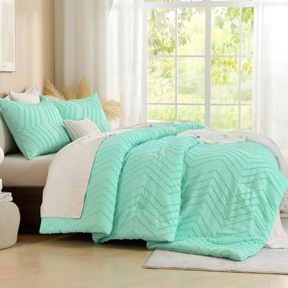 Andency Mint Green Comforter Set Queen Size, 3 Pieces Boho Bed Set
