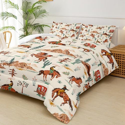 Brown Western Cowboy Comforter Set Full Size for Boys, Vintage Shabby Chic Bedding, Cozy Boho Country Style Bedding for Teen Boys, Rustic Western Themed Bedroom Decor