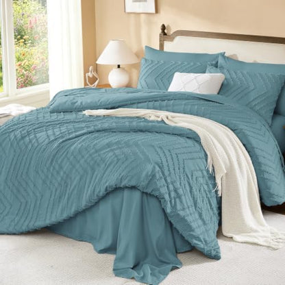 Litanika Super King Comforter Set with Sheets, 7 Pieces Boho Bed Set